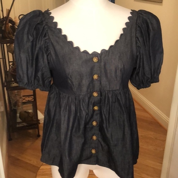 Kika Vargas Blue/Black Blouse with Scalloped Neck Size Various NWT - Picture 3 of 10